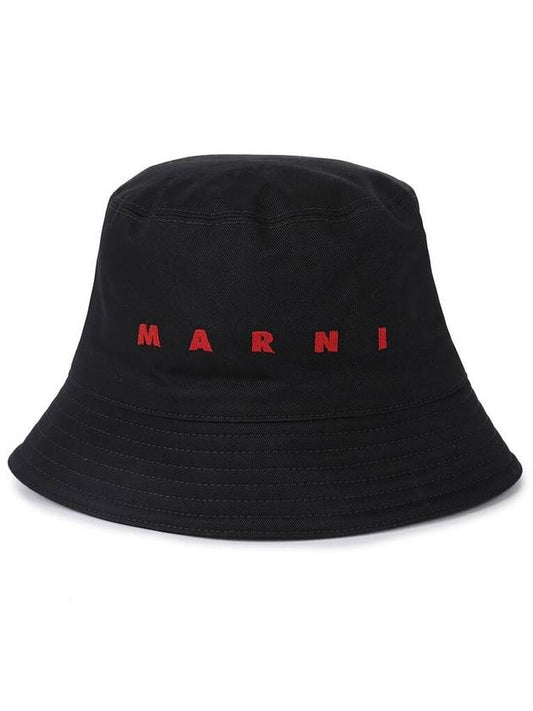 Embroidered Logo Cotton Bucket Hat Black - MARNI - BALAAN 2