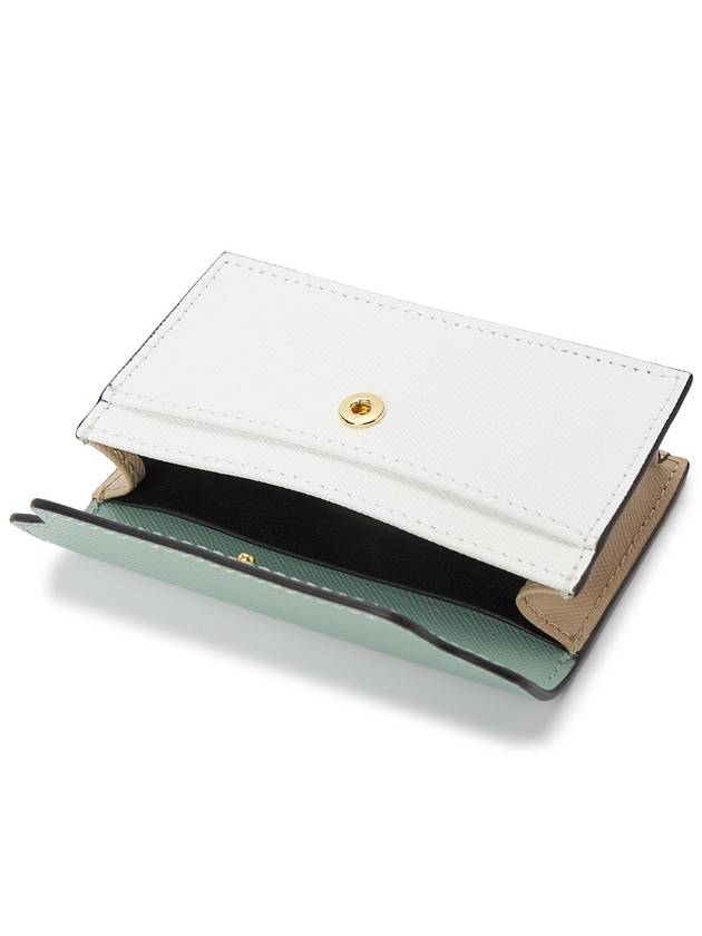 Logo Color Block Saffiano Card Wallet Tea Green - MARNI - BALAAN 5