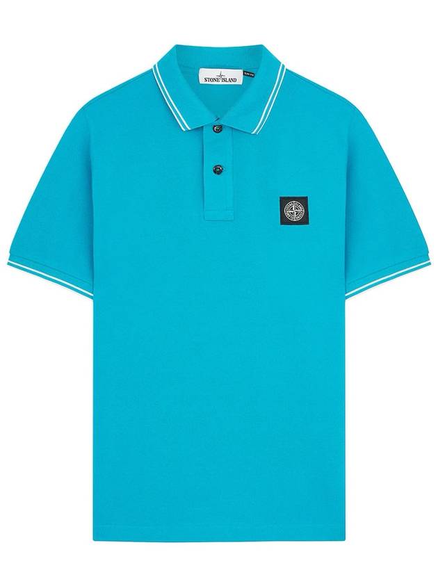 Men's Two Line Wappen Patch Cotton Short Sleeve Polo Shirt Blue - STONE ISLAND - BALAAN 2