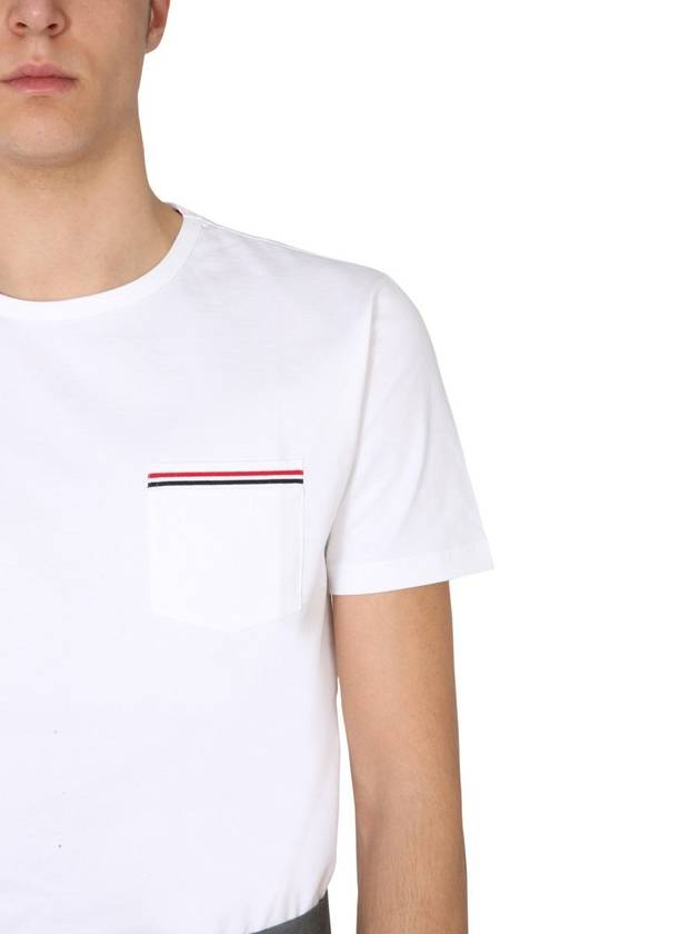 Men's Medium Weight Jersey Tipped Pocket Crewneck Short Sleeve T-Shirt White - THOM BROWNE - BALAAN 9