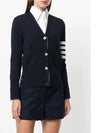 Milano Stitch 4 Bar Classic V Neck Fine Merino Wool Cardigan Navy - THOM BROWNE - BALAAN 6