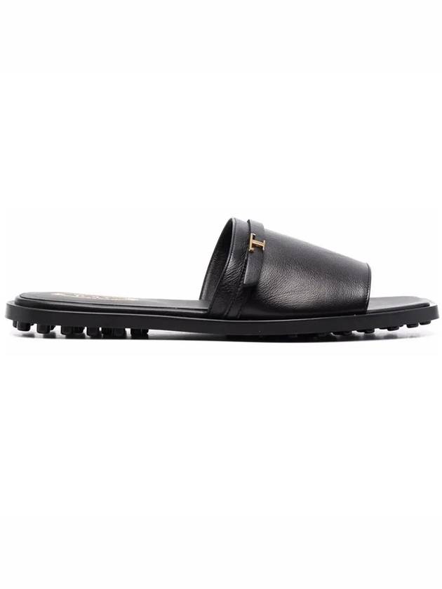 T Logo Open Toe Leather Slippers Black - TOD'S - BALAAN 3