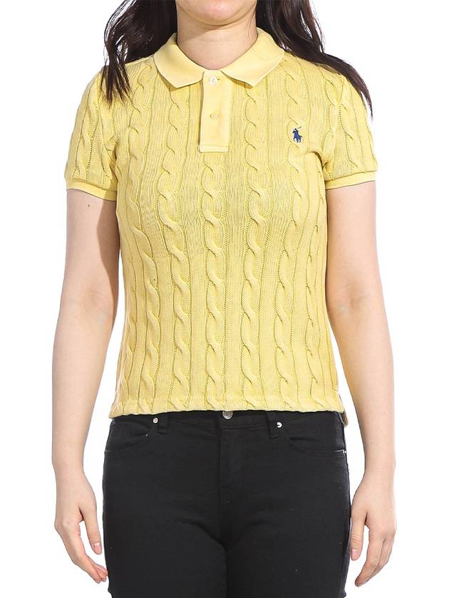 Embroidered Logo Slim Fit Knit Polo Shirt Yellow - POLO RALPH LAUREN - BALAAN 2