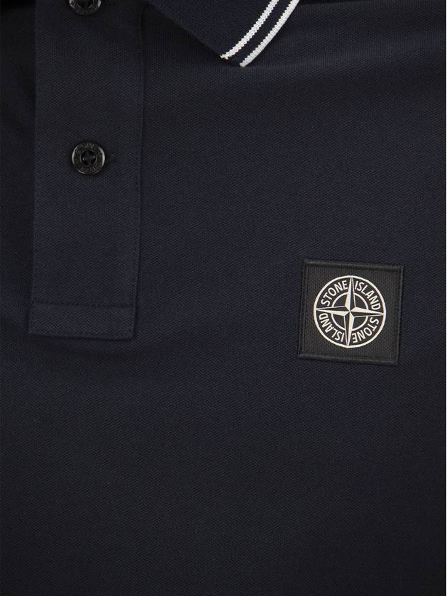 Stretch Cotton Pique Short Sleeve Polo Shirt Navy - STONE ISLAND - BALAAN 5