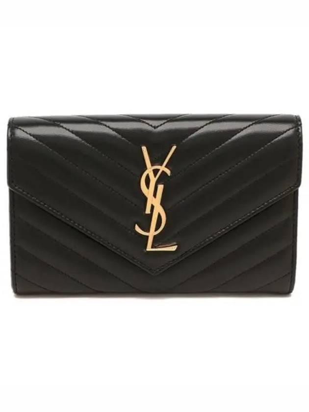 Cassandre Matelasse Large Flap Lambskin Long Wallet Black - SAINT LAURENT - BALAAN 2