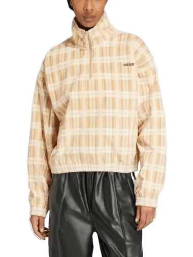 Corduroy Tartan Half Zip Sweatshirt Magic Beige - ADIDAS - BALAAN 1