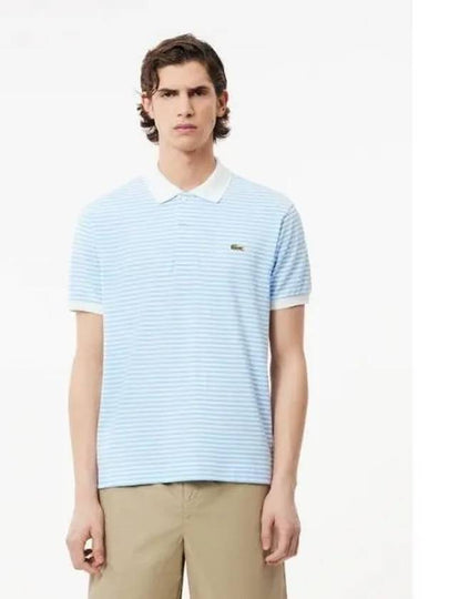 Logo Stripe Cotton Polo Shirt Blue - LACOSTE - BALAAN 2