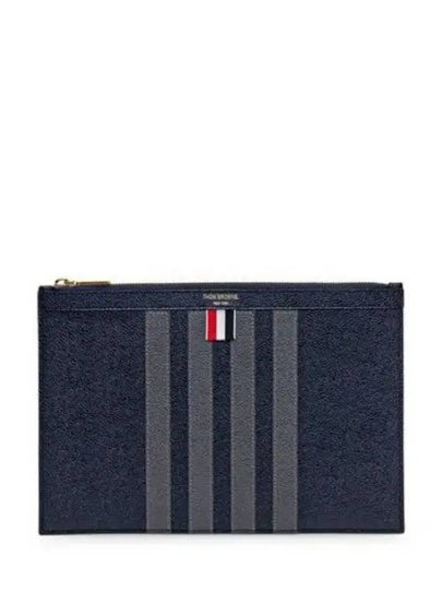 4-Bar Leather Small Clutch Bag Navy - THOM BROWNE - BALAAN 2