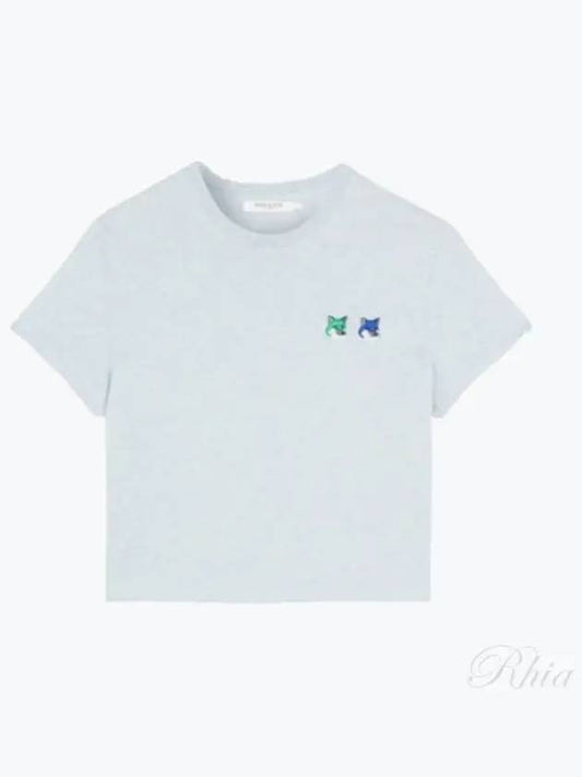 Double Fox Head Patch Cropped Short Sleeve T-Shirt Blue - MAISON KITSUNE - BALAAN 2