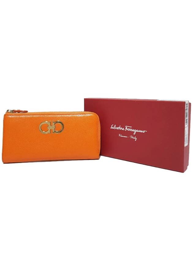 Women s Ferragamo 22 B950 Orange Leather Gold Plated Double Gancini Zippy Wallet - SALVATORE FERRAGAMO - BALAAN 5