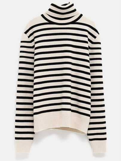 Heritage Cashmere Stripe Turtleneck White - CELINE - BALAAN 2