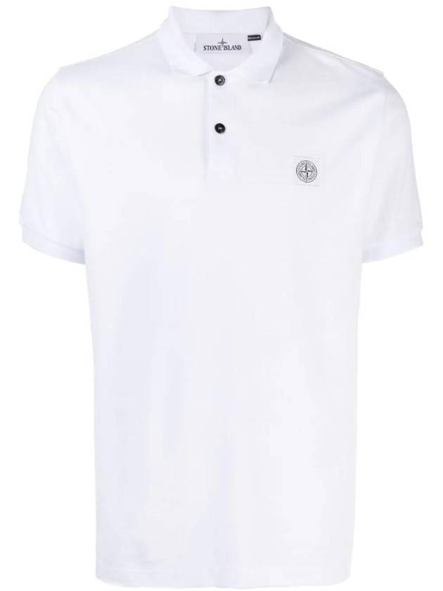 Cotton Qiqué Logo Patch Polo Shirt White - STONE ISLAND - BALAAN 1