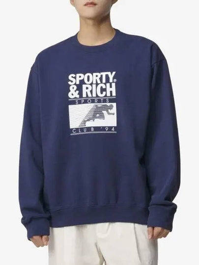 Motion Club Crew Neck Cotton Sweatshirt Navy - SPORTY & RICH - BALAAN 2