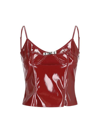 PATENT LEATHER TOP WITH JEWEL BROOCH - BLUMARINE - BALAAN 1