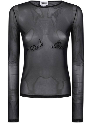 Jean Paul Gaultier Mesh Long Sleeves Top With Velvet Flock "" Clothing - JEAN PAUL GAULTIER - BALAAN 1