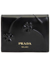 Flower Brushed Leather Half Wallet Black - PRADA - BALAAN 2