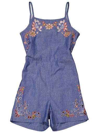 Chloe Girls Chambray Cotton Floral-Embroidered Denim Romper, Size 8Y - CHLOE - BALAAN 1