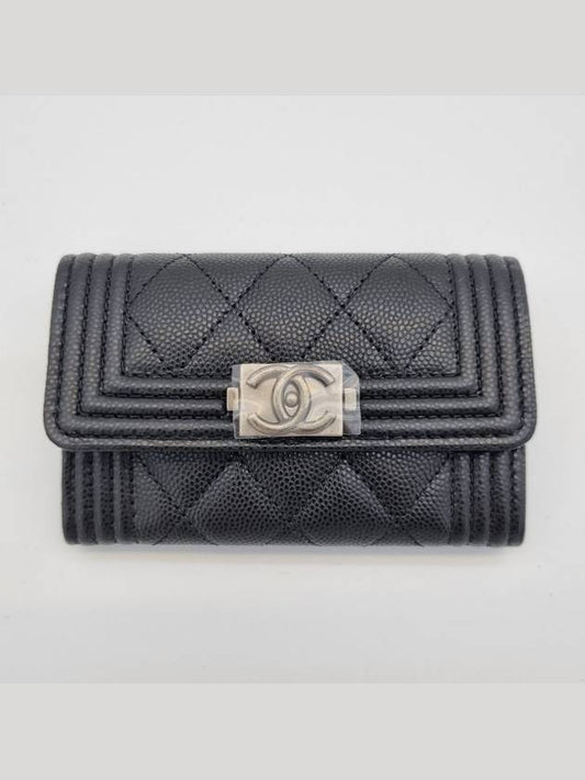 Boy  Flap Card Holder Grained Calfskin Ruthenium Black - CHANEL - BALAAN 2