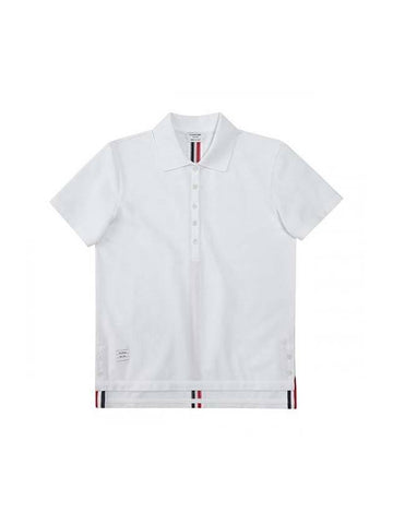 Classic Pique Center Back Stripe Relaxed Fit Short Sleeve Polo Shirt White - THOM BROWNE - BALAAN 1