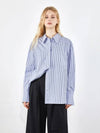 Oversized striped lightweight cotton shirt blue 0085 - VOYONN - BALAAN 10