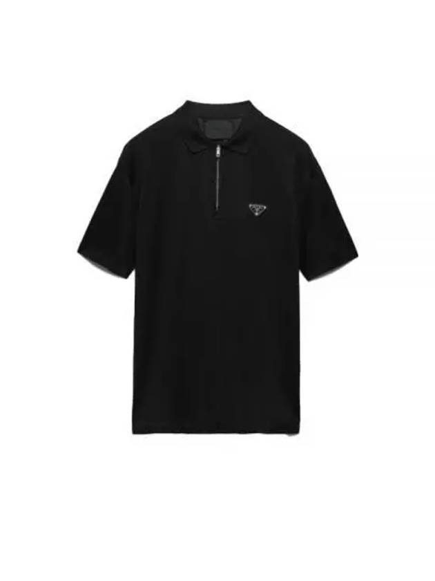 Pique Re-Nylon Details Polo Shirt Black - PRADA - BALAAN 2