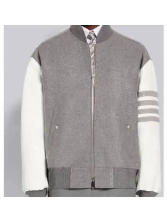 Men's Melton Wool 4-Bar Oversized Bomber Jacket Grey - THOM BROWNE - BALAAN 2