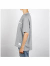 Striped Pocket Cotton Oversized Short Sleeve T-Shirt Blue - THOM BROWNE - BALAAN 4