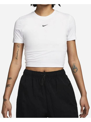 Women's Sportswear Essential Slim-Fit Crop Short Sleeve T-Shirt White - NIKE - BALAAN 1