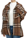 Check Off Shoulder Hooded Jacket Brown - BURBERRY - BALAAN 9