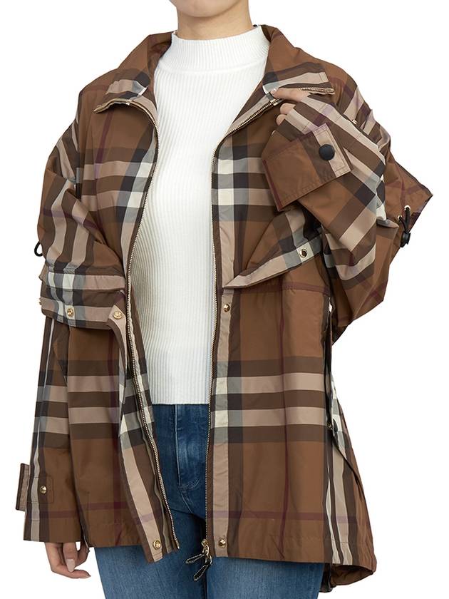 Check Off Shoulder Hooded Jacket Brown - BURBERRY - BALAAN 9