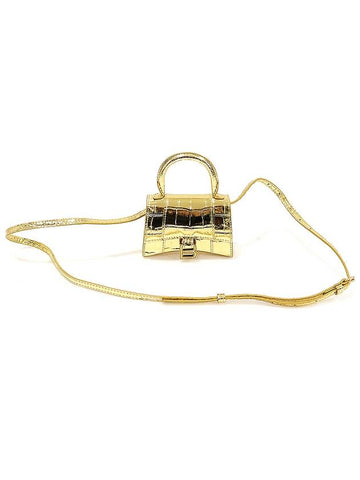 637372 Gold Metallized Crocodile Embossed Leather Hourglass Mini Top Handle 2WAY - BALENCIAGA - BALAAN 1