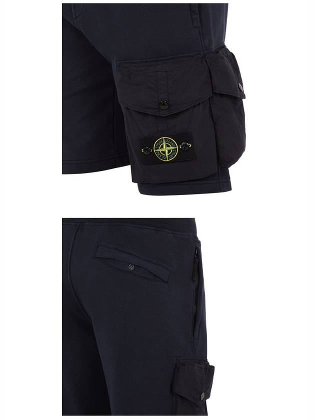 Men's Waffen Patch Cotton Fleece Bermuda Shorts Navy - STONE ISLAND - BALAAN 6