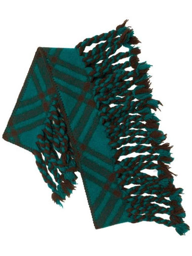 Skinny Check Chunky Tassels Fringe Wool Scarf Green - BURBERRY - BALAAN 1