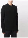 Wappen Patch Crew Neck Ribbed Wool Knit Top Black - STONE ISLAND - BALAAN 5