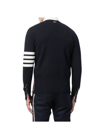 Stitched Classic V-Neck Cashmere Cardigan Navy - THOM BROWNE - BALAAN 1