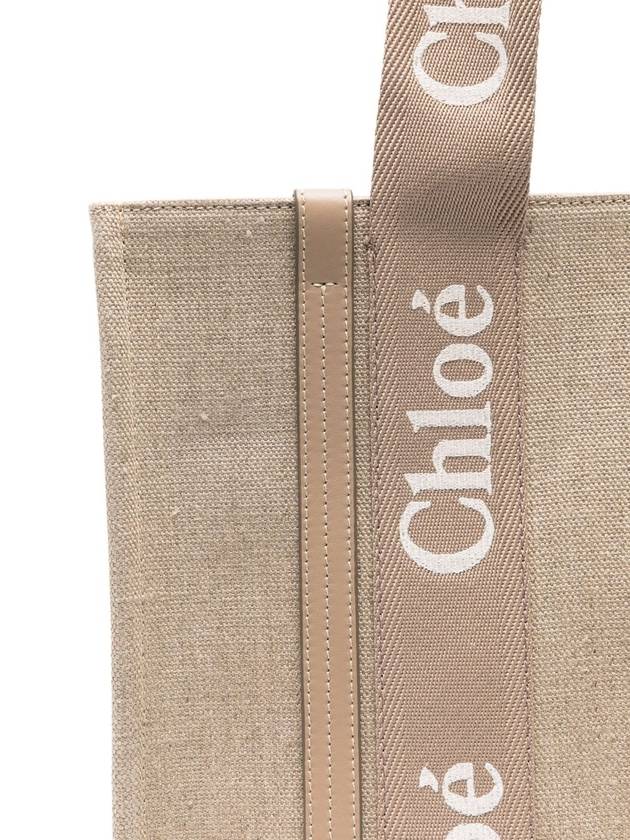 Woody Linen Medium Tote Bag Boyish Brown - CHLOE - BALAAN 5