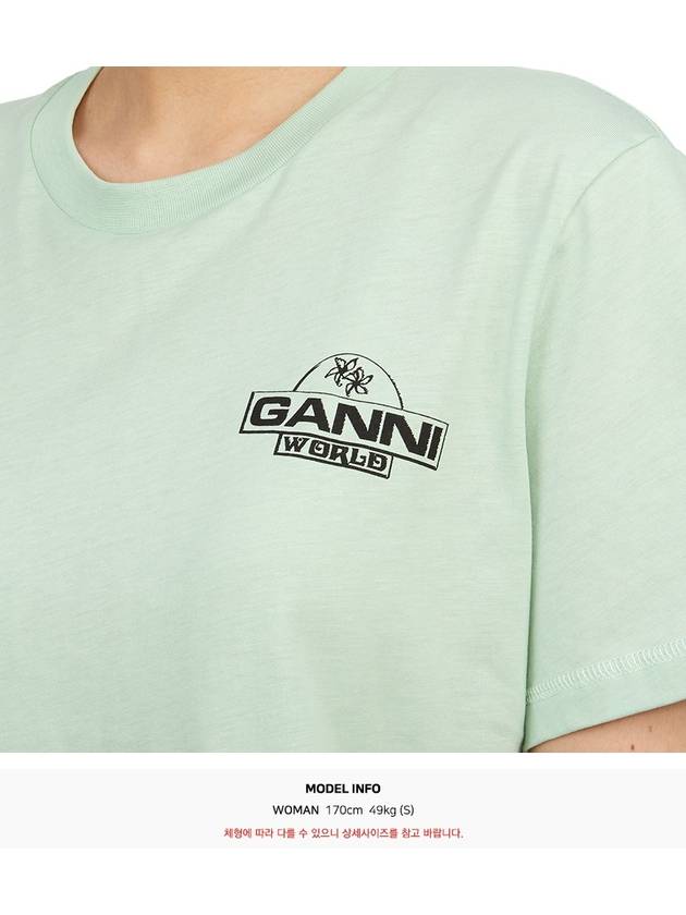 Logo Print Relaxed Fit Short Sleeve T-Shirt Aqua Form - GANNI - BALAAN 9