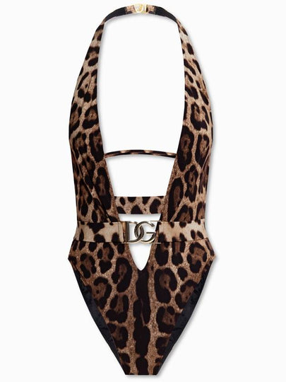 Women's Logo Leopard Print One-Piece Swimsuit - DOLCE&GABBANA - BALAAN 2