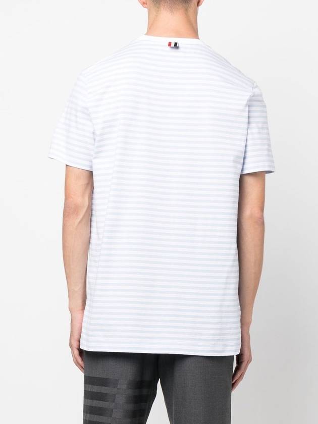 Striped Jersey Pocket Short Sleeve T-Shirt Light Blue White - THOM BROWNE - BALAAN 6