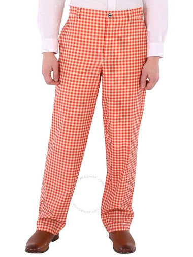 Burberry Men's Red Pattern Cut-out Back Gingham Stretch Cotton Trousers, Brand Size 52  (Waist Size 35.8