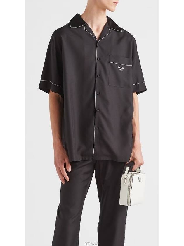 Logo Stitch Detail Silk Short Sleeve Shirt Black - PRADA - BALAAN 3