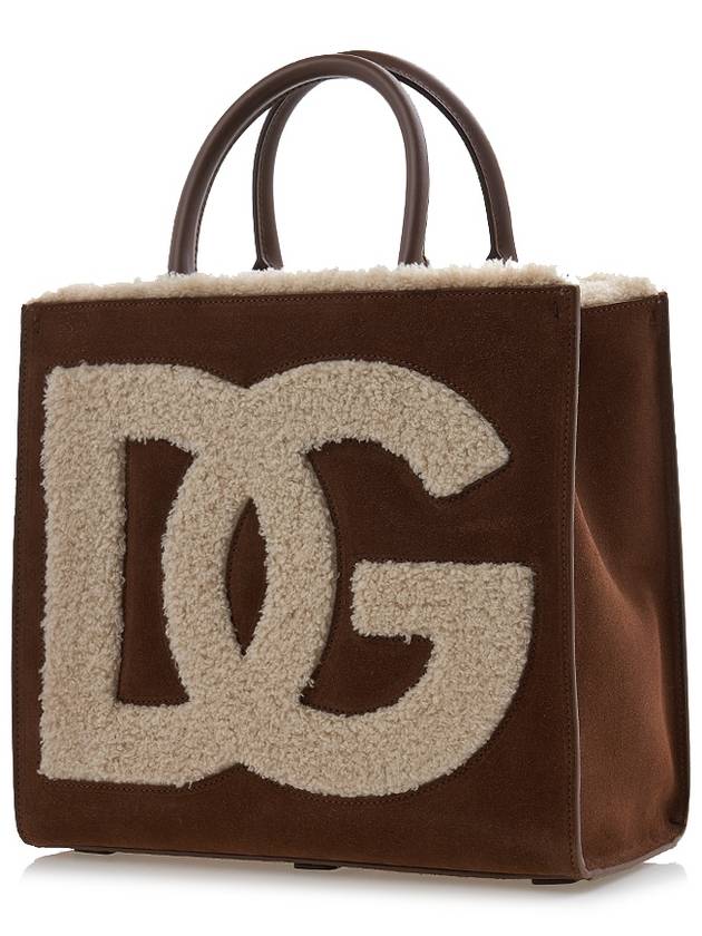 Shearling DG Logo Tote Bag Brown - DOLCE&GABBANA - BALAAN 3