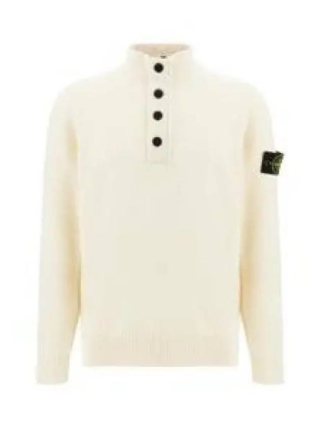 Wappen Patch Half Button Lambswool Knit Top Natural - STONE ISLAND - BALAAN 2