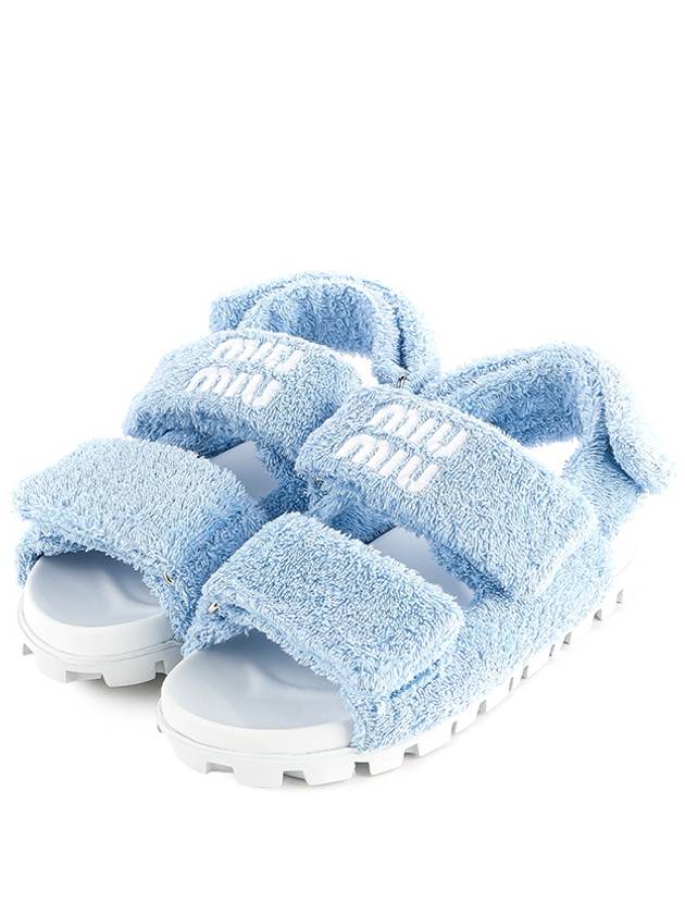 Women's Terry Cloth Logo Sandals Celeste - MIU MIU - BALAAN.