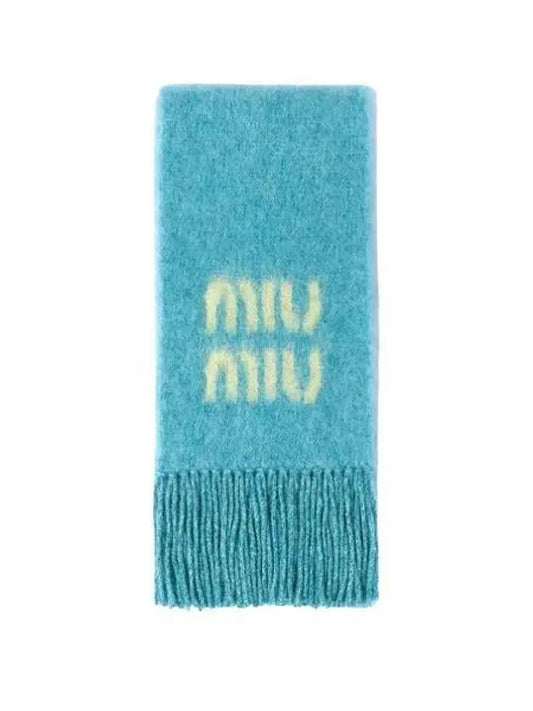 Logo Mohair Fringe Muffler Light Blue - MIU MIU - BALAAN 2