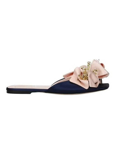 flower decorated slippers navy - ROGER VIVIER - BALAAN 1