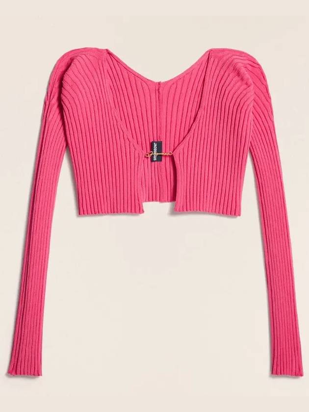 La Maille Pralu Micro Charm Logo Cardigan Pink - JACQUEMUS - BALAAN 4