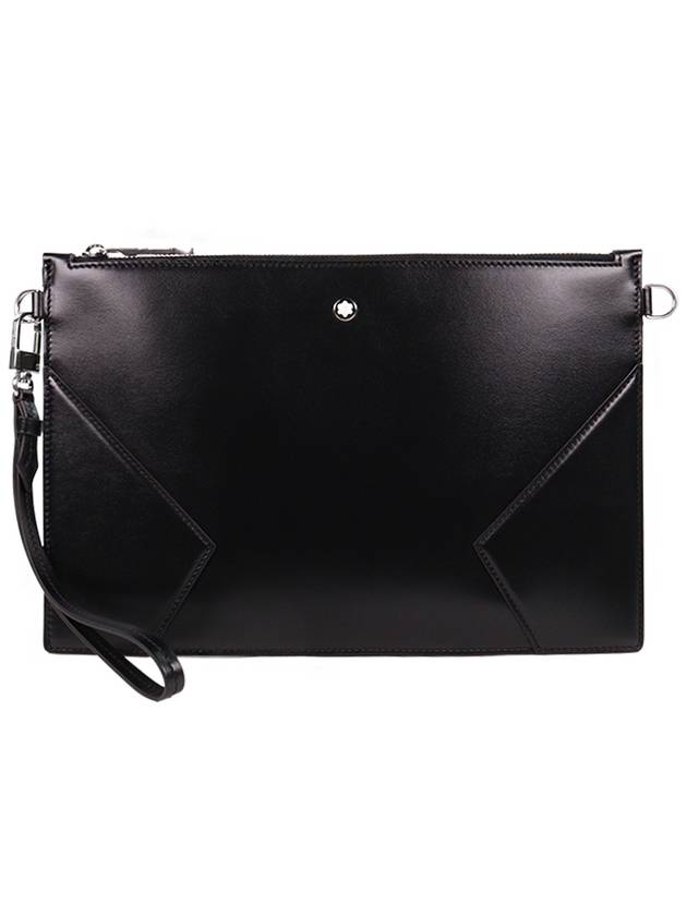 Men's Logo Patch Leather Clutch Bag Black - MONTBLANC - BALAAN 2