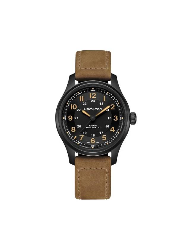 Khaki Field Titanium Leather Watch Black - HAMILTON - BALAAN 1