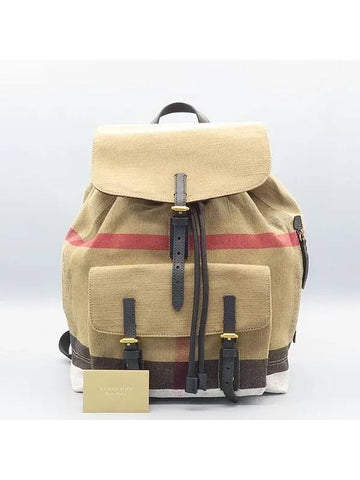 39962261 House check fabric leather blend backpack - BURBERRY - BALAAN 1